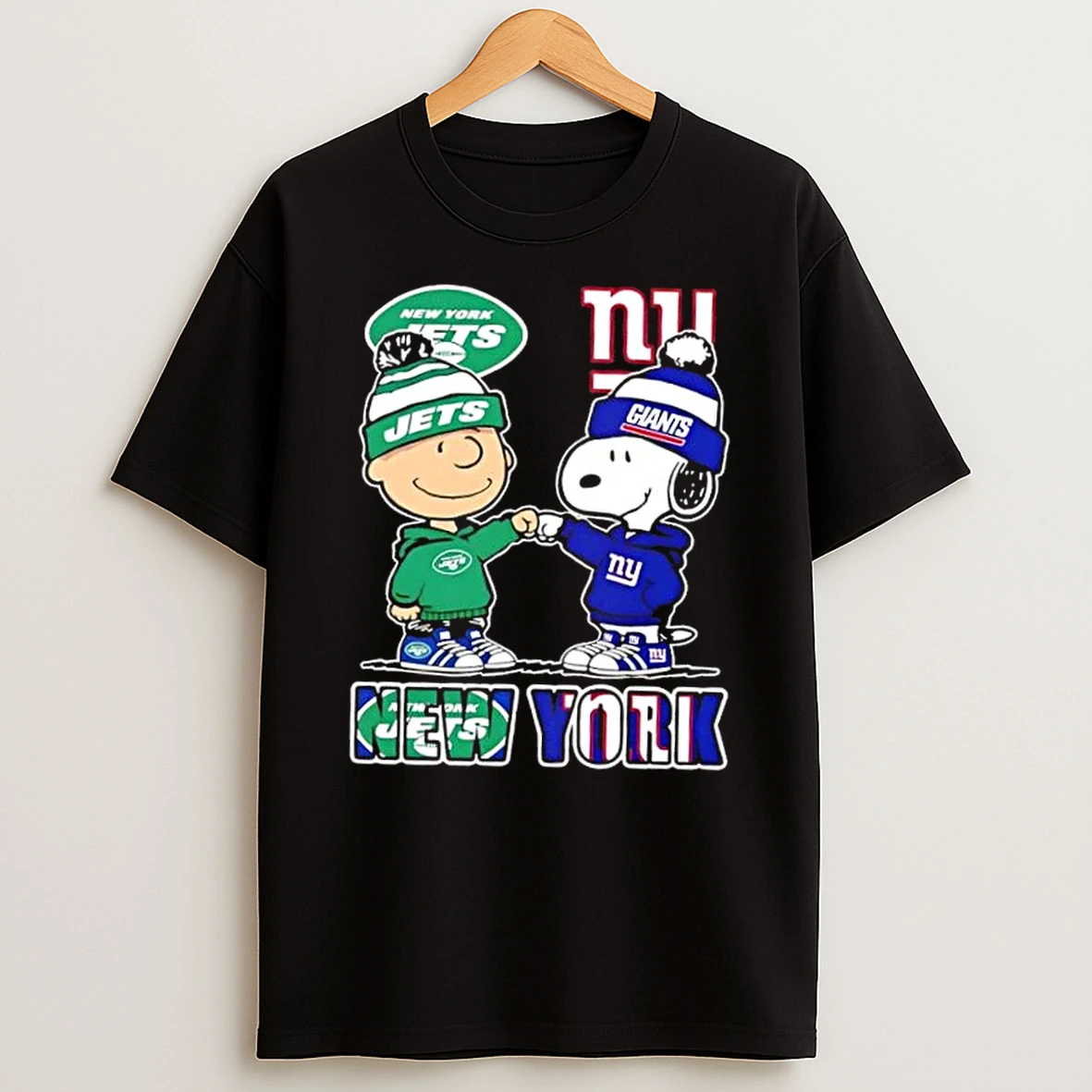 Charlie Brown Fist Bump Snoopy New York City Sports Jets X Giants T Shirt