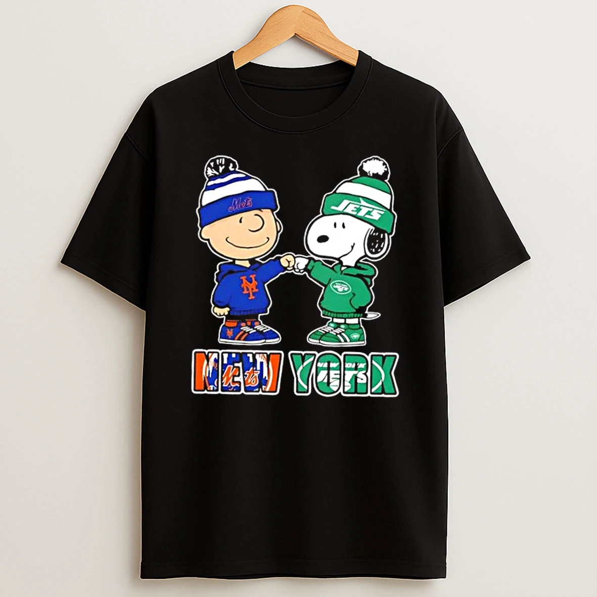Charlie Brown Fist Bump Snoopy New York City Sports Knicks X Jets T Shirt
