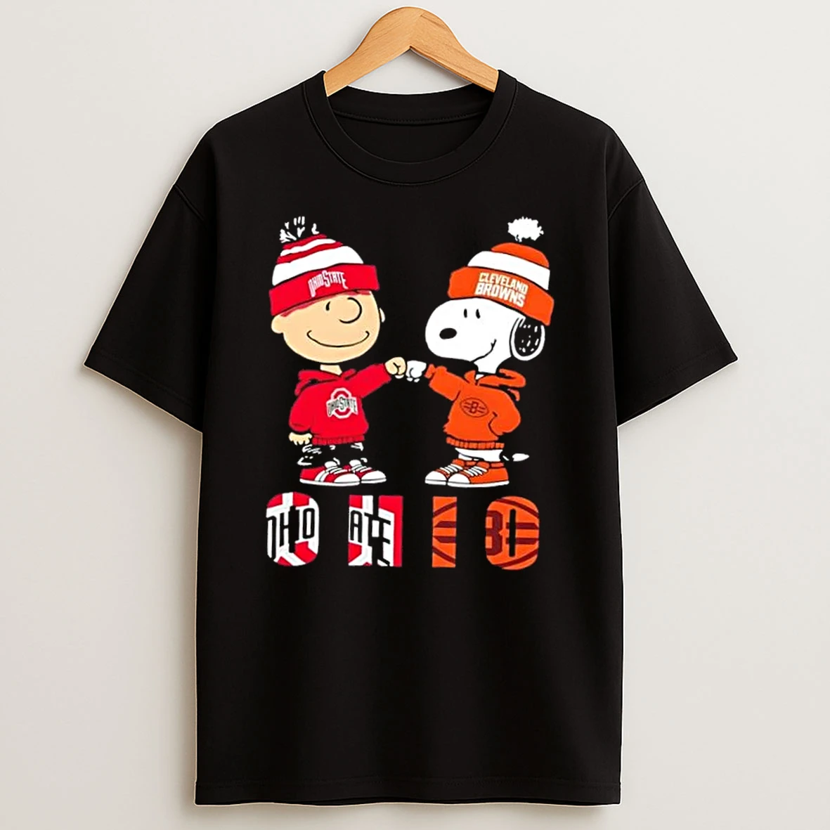 Charlie Brown Fist Bump Snoopy Ohio City Sports State Buckeyes X Cleveland Browns T Shirt