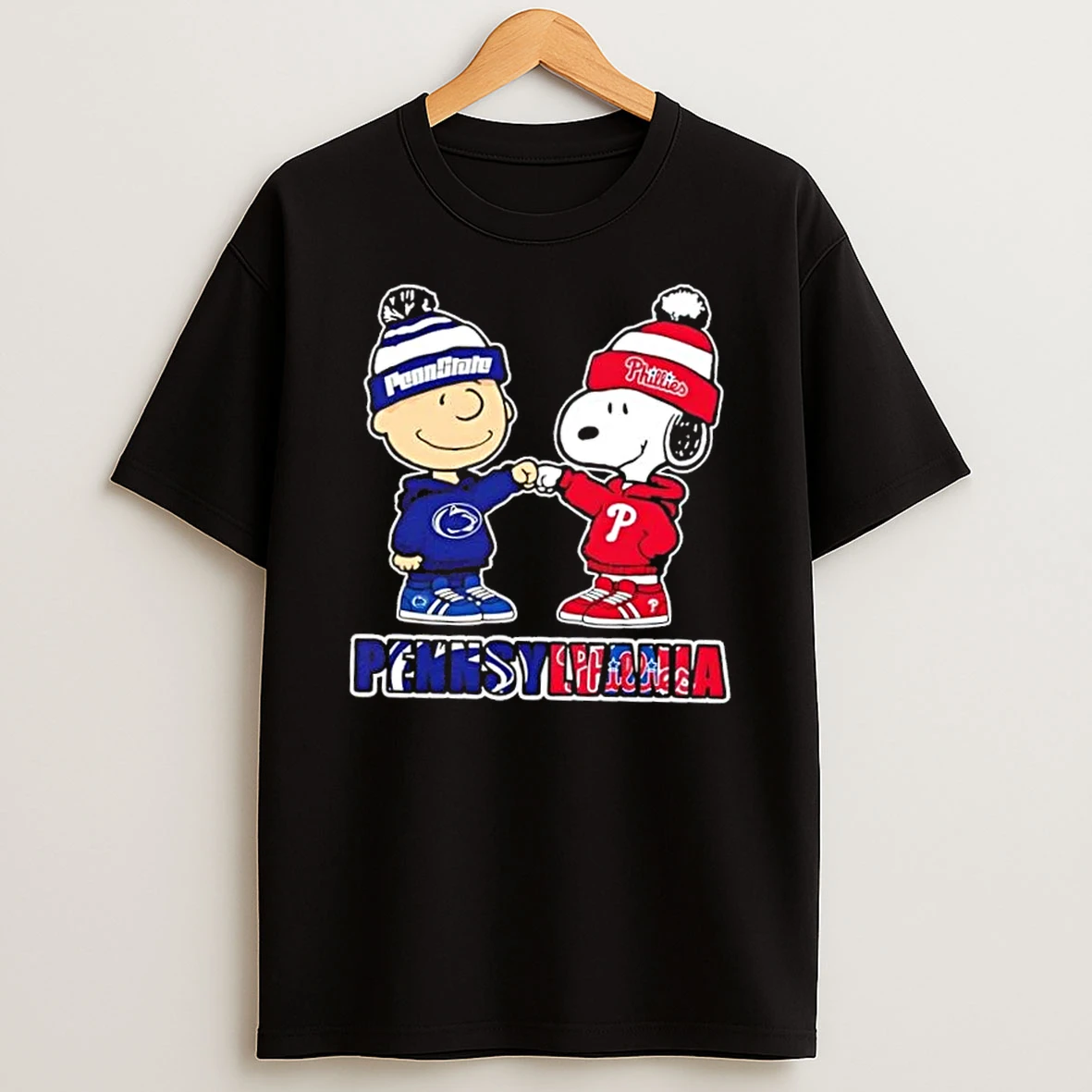 Charlie Brown Fist Bump Snoopy Pennsylvania City Sports Penn State Nittany Lions X Philadelphia Phillies T Shirt