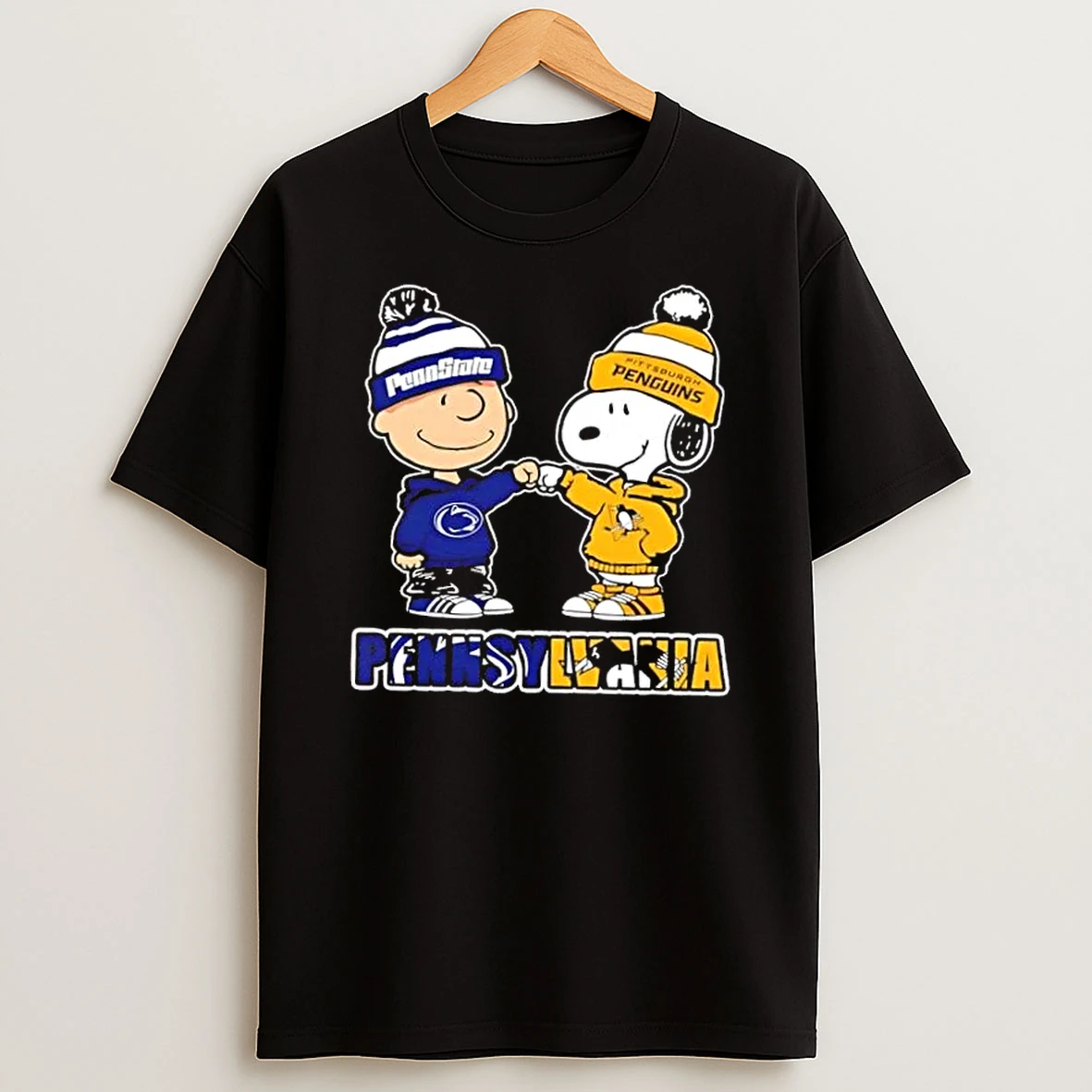 Charlie Brown Fist Bump Snoopy Pennsylvania City Sports Y Penn State Nittany Lions X Pittsburgh Penguins T Shirt