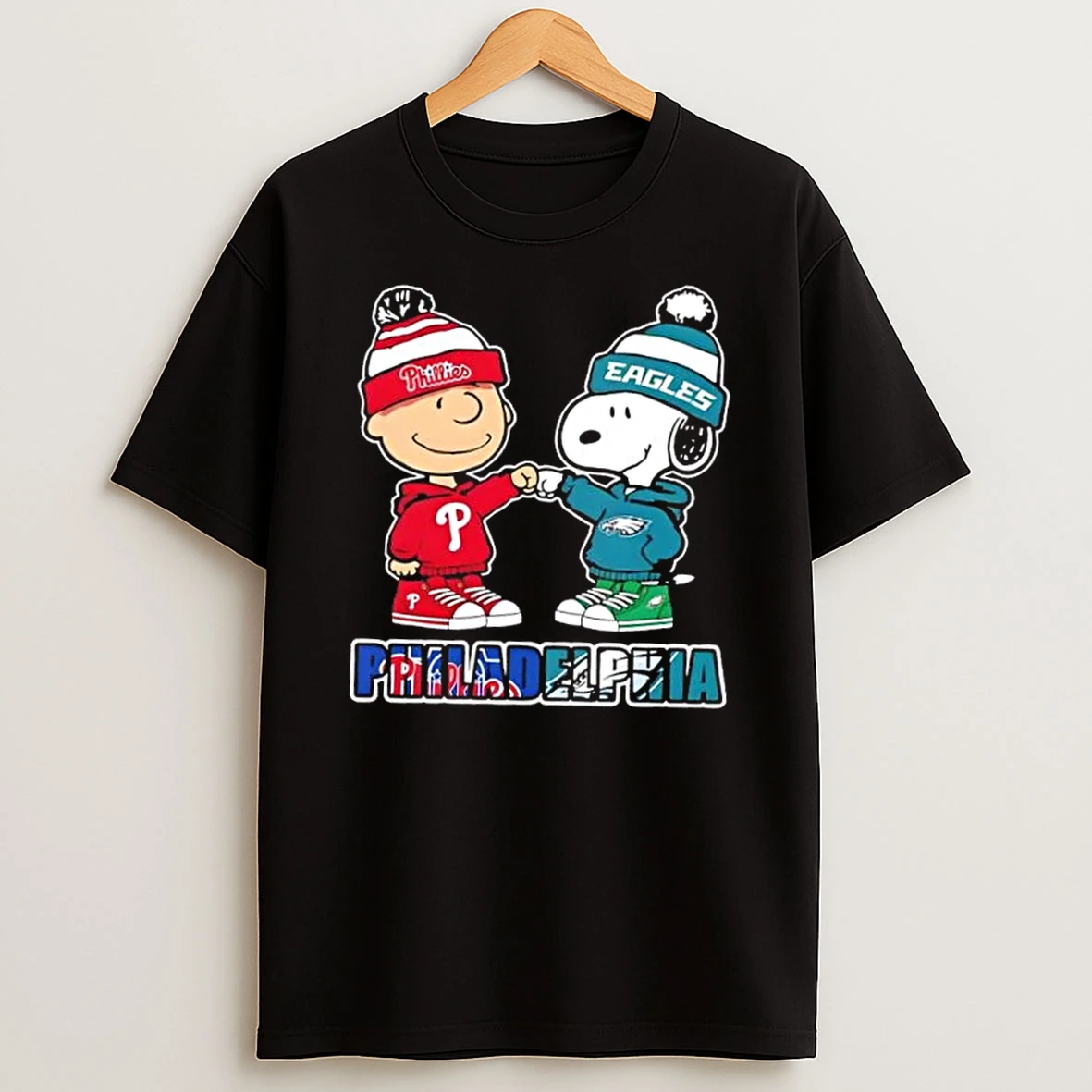 Charlie Brown Fist Bump Snoopy Philadelphia City Sports Phillie X Eagles T Shirt