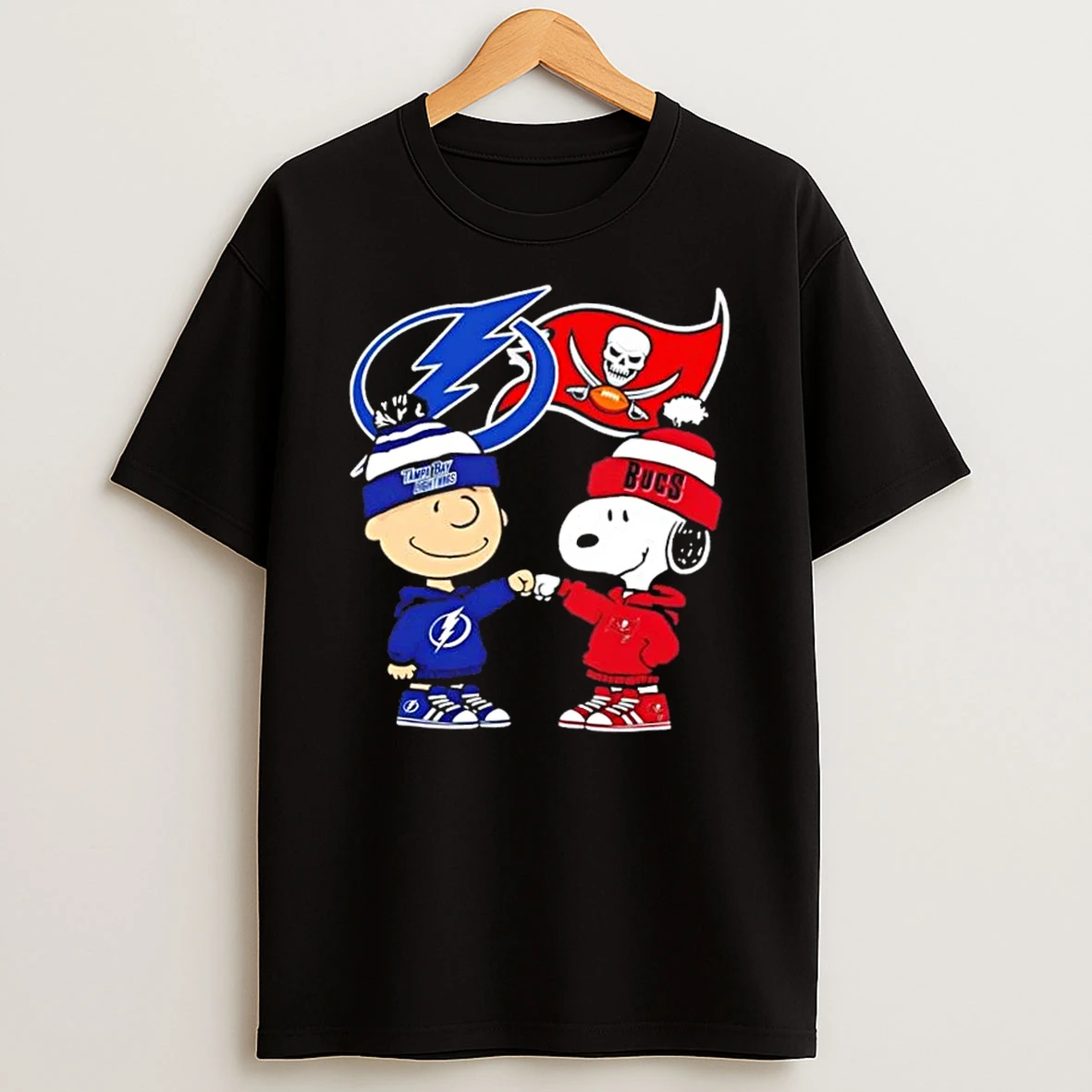 Charlie Brown Fist Bump Snoopy Tampa Bay City Sports Lightning X Buccaneers T Shirt