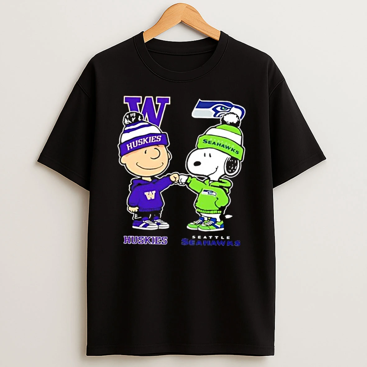 Charlie Brown Fist Bump Snoopy Washington Huskies X Seattle Seahawks T Shirt