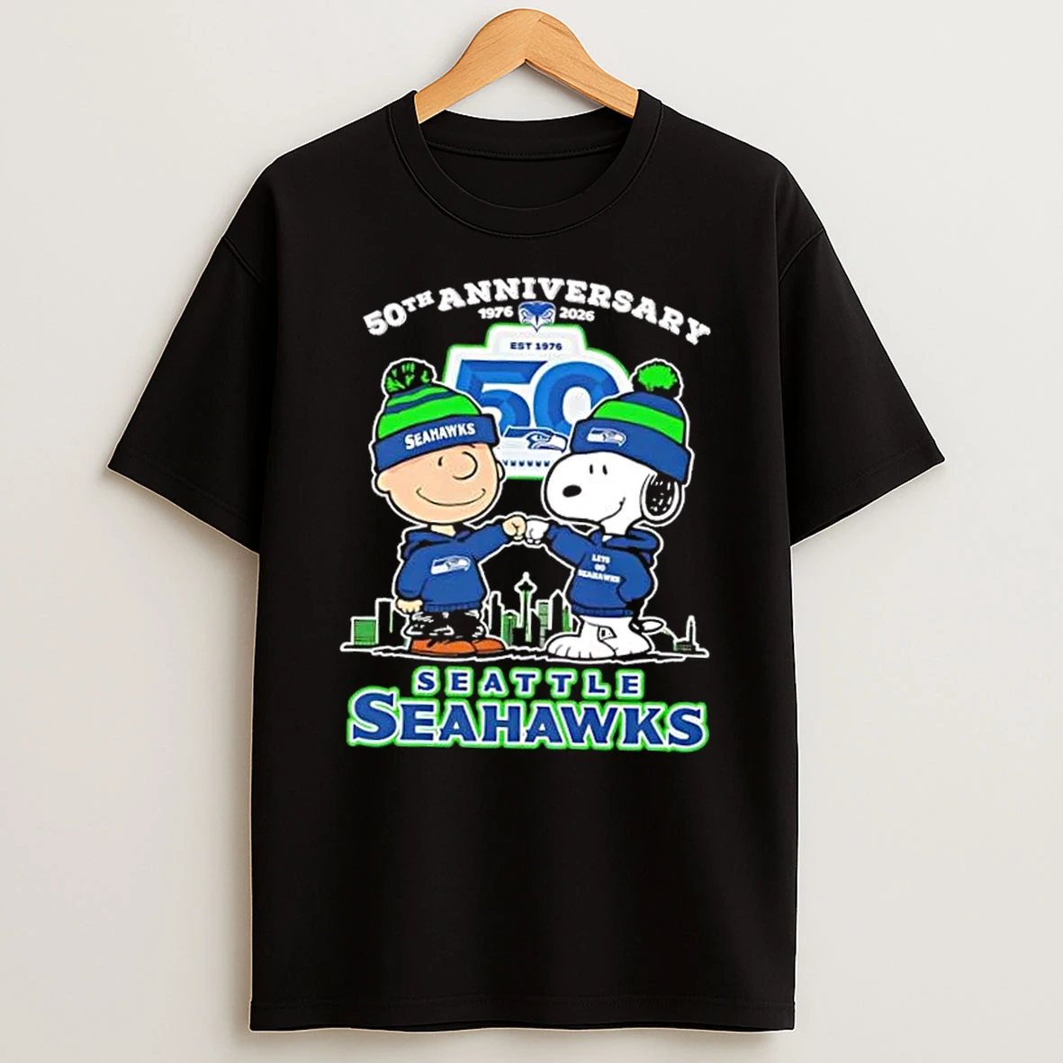 Charlie Brown X Snoopy 50th Anniversary 1976 2026 Seattle Seahawks Football T Shirt