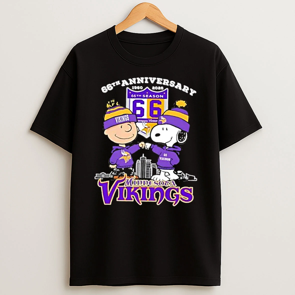 Charlie Brown X Snoopy 66th Anniversary 1960 2026 Minnesota Vikings Skyline T Shirt