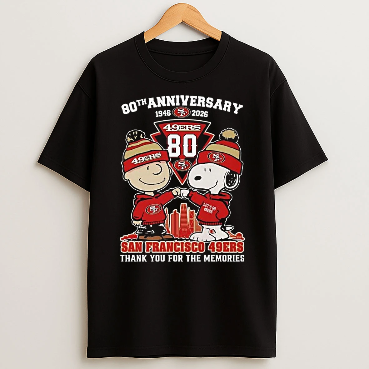 Charlie Browns And Snoopy X San Francisco 49ers 80th Anniversary 1946 2026 Thank You For The Memories T Shirt