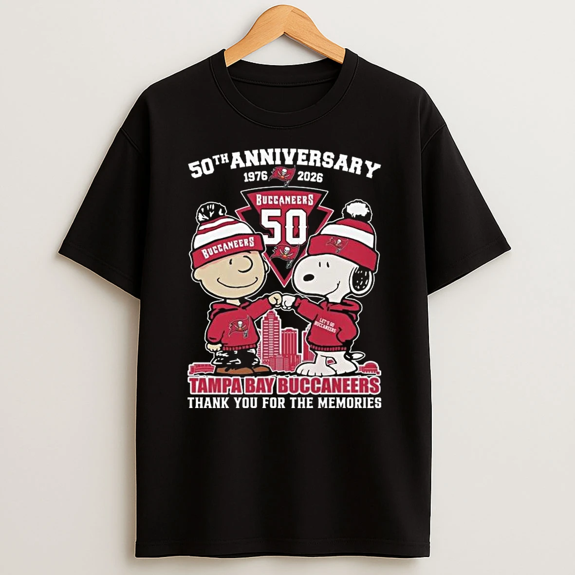 Charlie Browns And Snoopy X Tampa Bay Buccaneers 50th Anniversary 1976 2026 Thank You For The Memories T Shirt