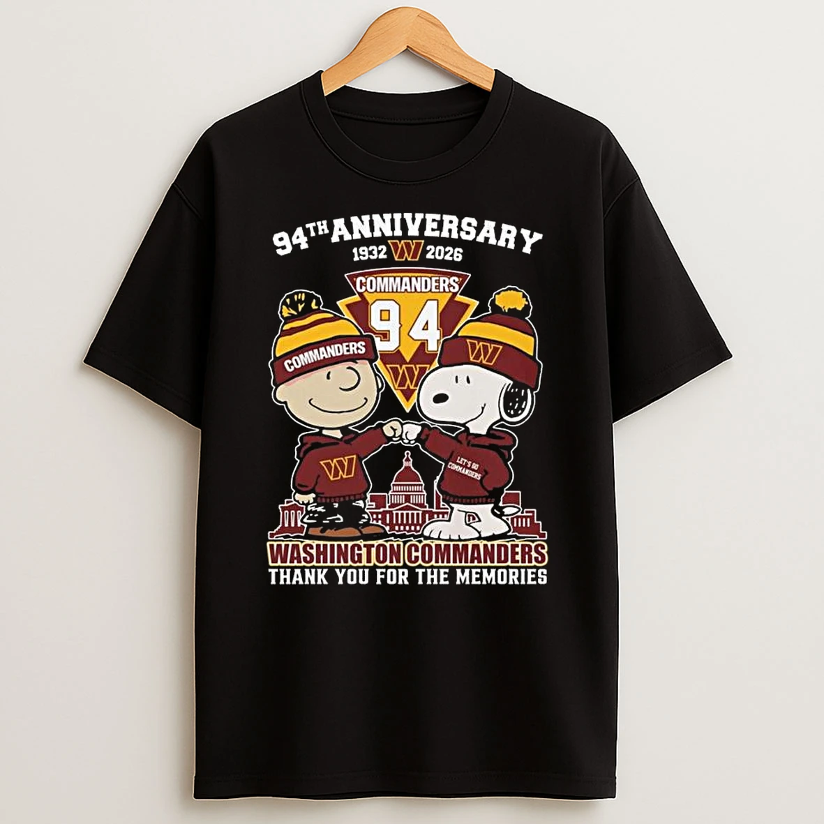 Charlie Browns And Snoopy X Washington Commanders 94th Anniversary 1932 2026 Thank You For The Memories T Shirt