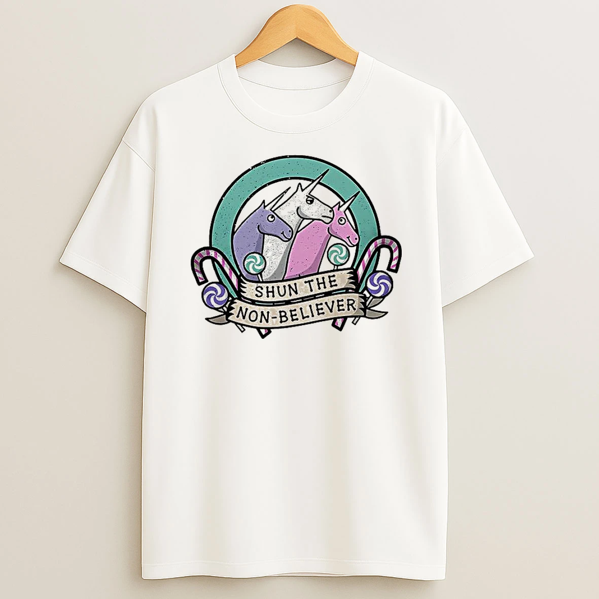 Charlie The Unicorn Shun The Non Believer Candy Cane Cartoon T Shirt