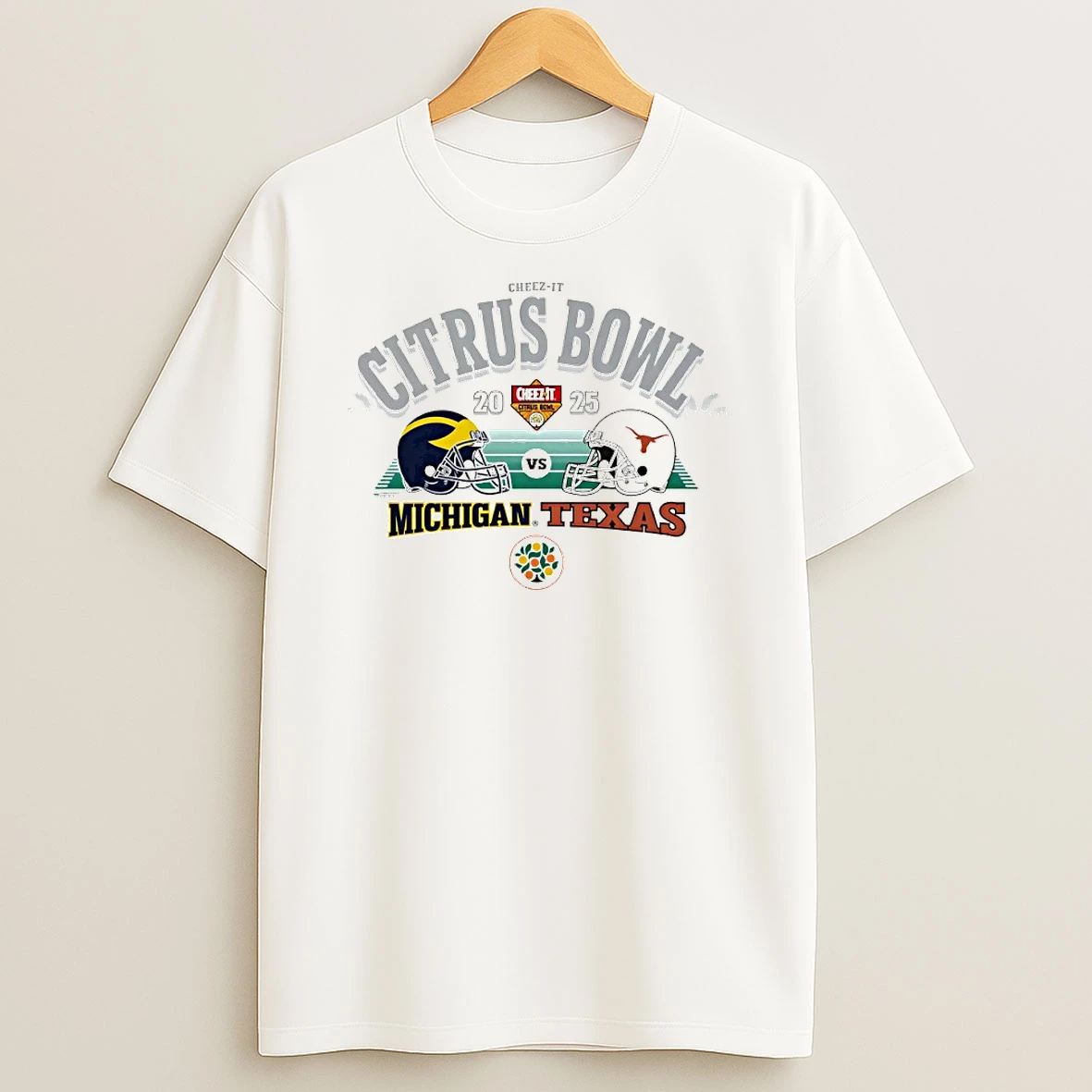 Cheez It Citrus Bowl 2025 Michigan Wolverines Vs Texas Longhorns Helmet Circle T Shirt