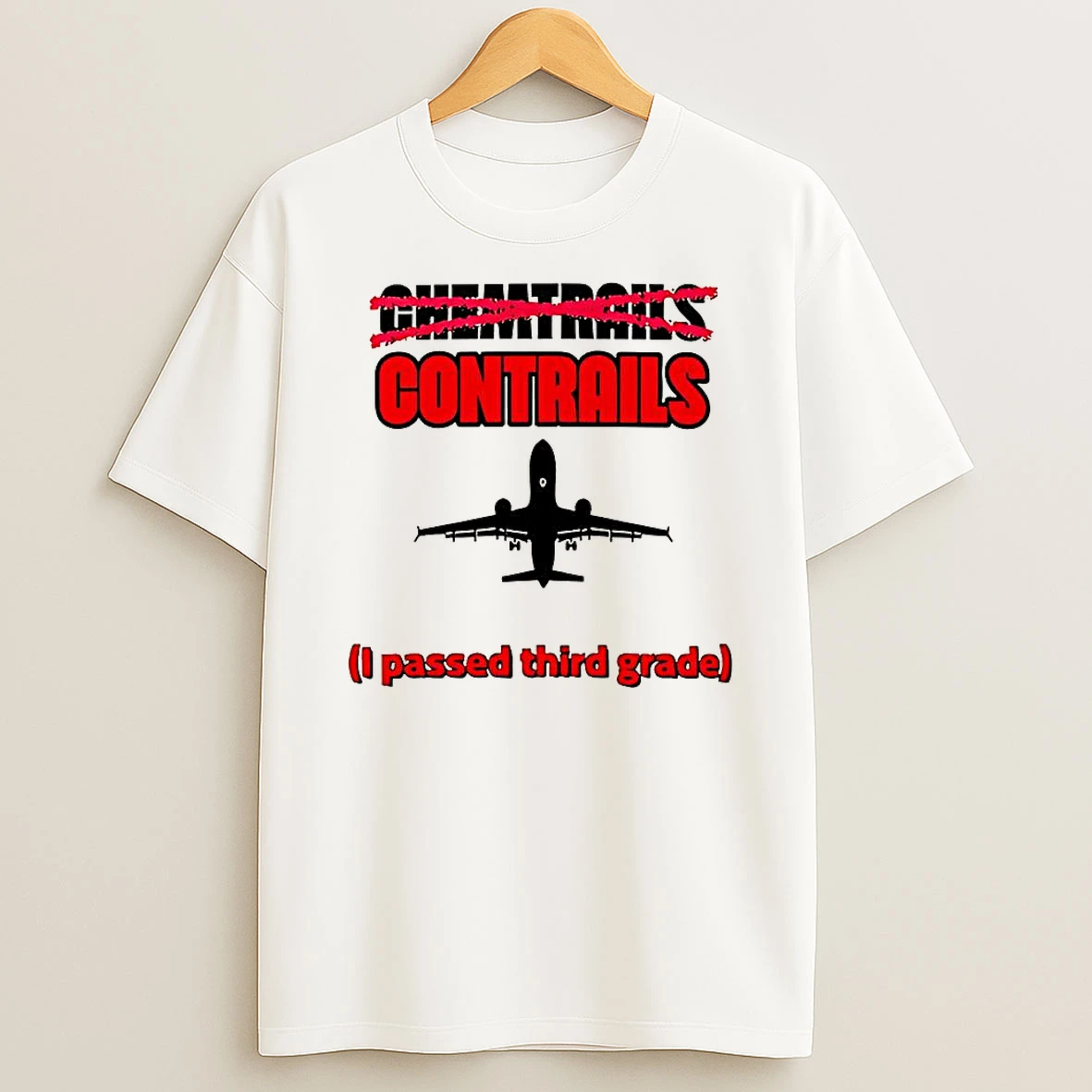 Chemtrails Contrails I Passed Third Grade Airplane Silhouette T Shirt
