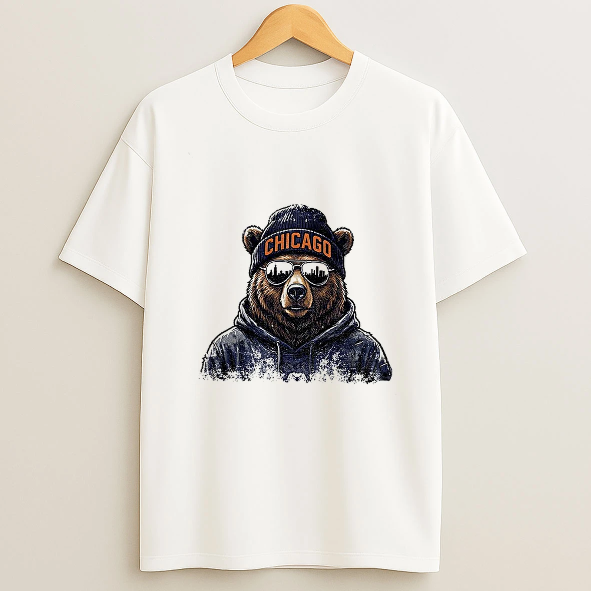 Chicago Bear Mascot Football Sunglasses Beanie Hat Vintage T Shirt