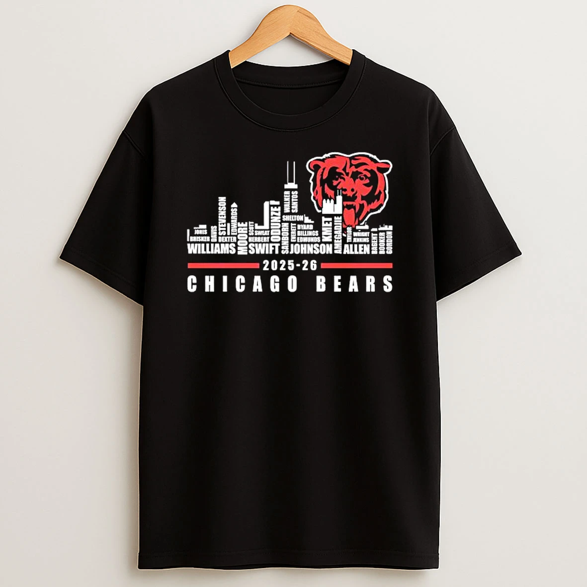 Chicago Bears 2025 26 Team Roster Skyline Graphic T Shirt