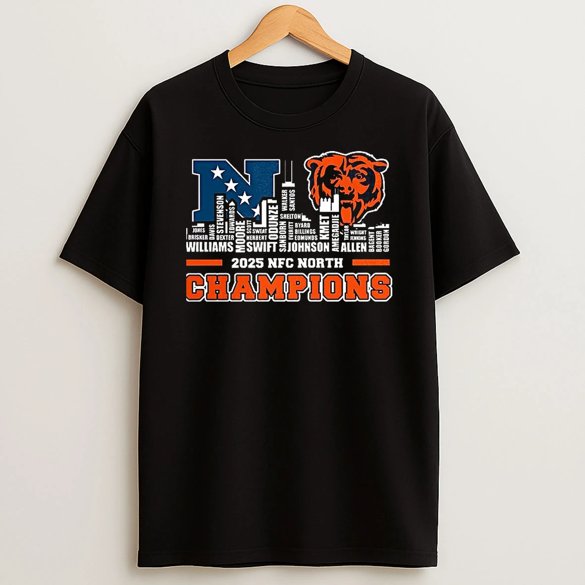 Chicago Bears 2025 Nfc North Division Champions Name Players City Skyline T Shirt