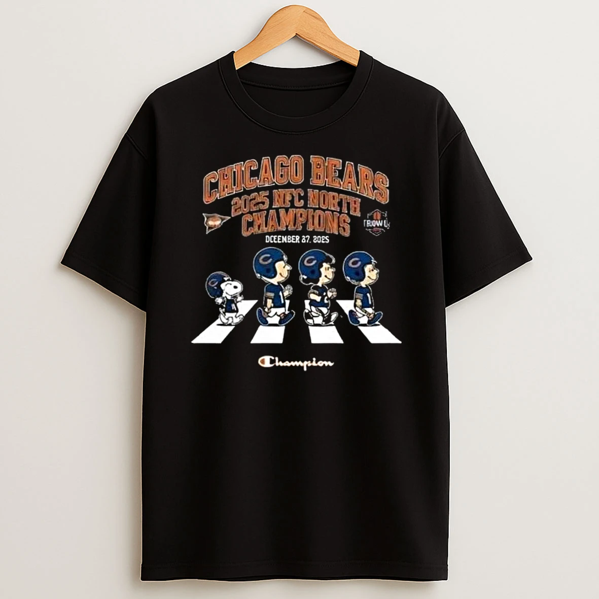 Chicago Bears 2025 Nfc North Champions December 27 2025 Snoopy And Peanuts Family Abbey Road T Shirt