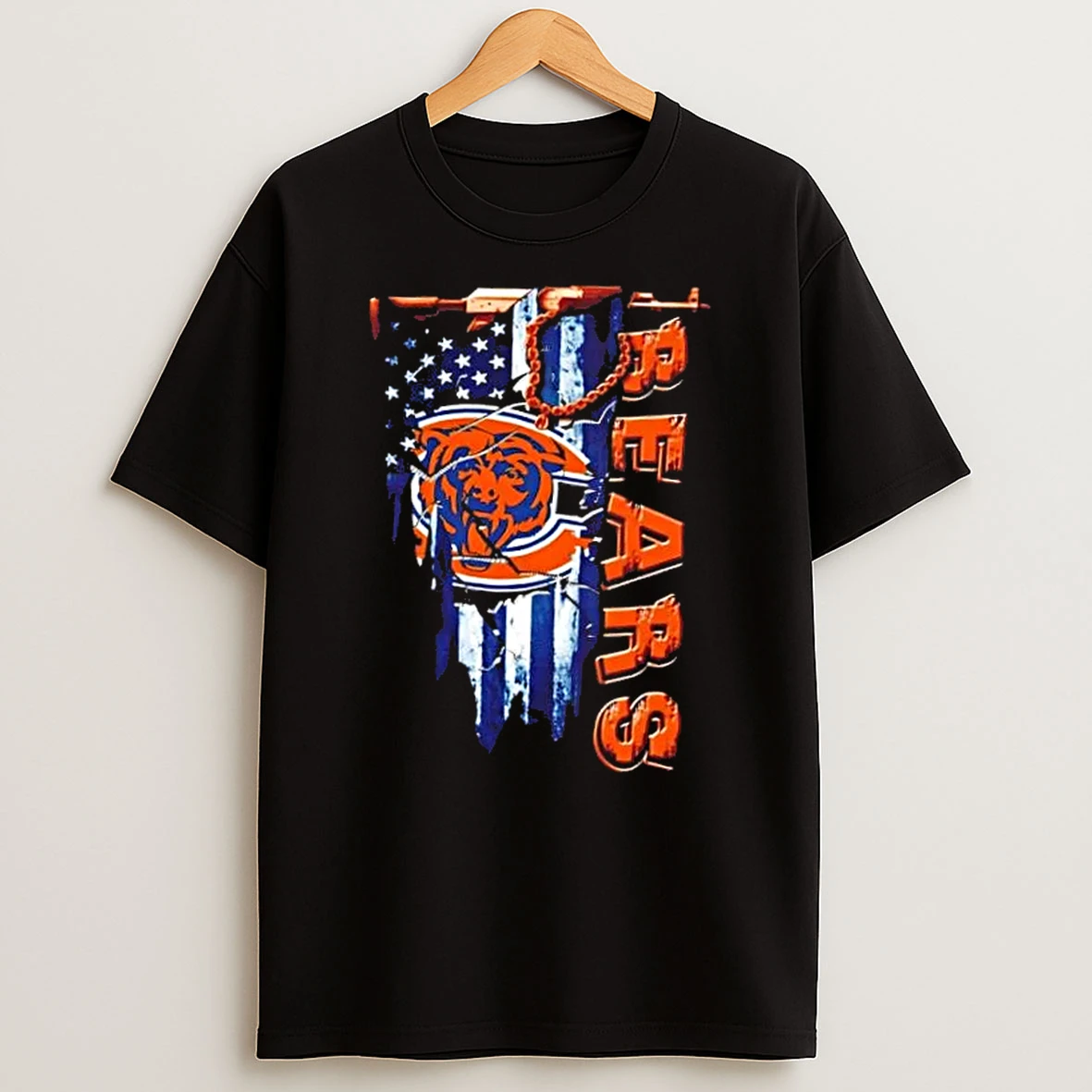 Chicago Bears Football Battle Shattered Usa Flag Rip Design T Shirt