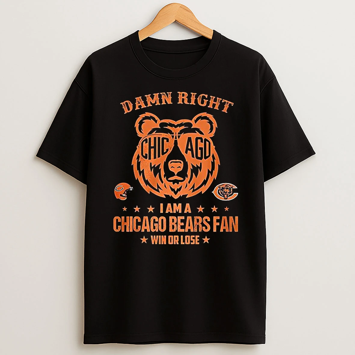 Chicago Bears Football Damn Right I Am A Chicago Fans Win Or Lose Mascot Glasses T Shirt