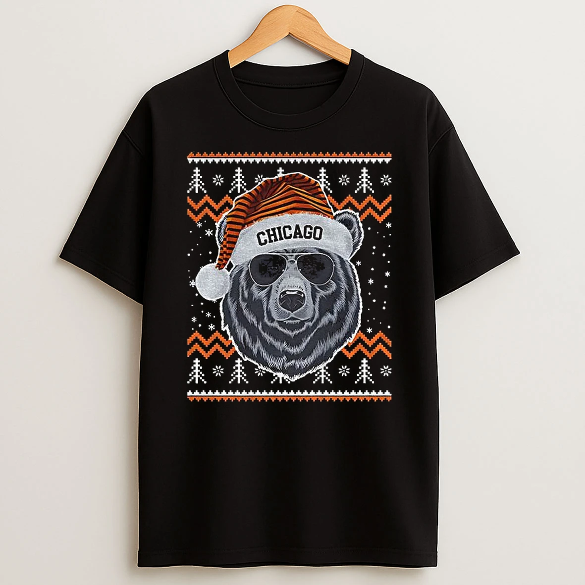 Chicago Bears Mascot Santa Hat Football Nfl Game Day Christmas T Shirt