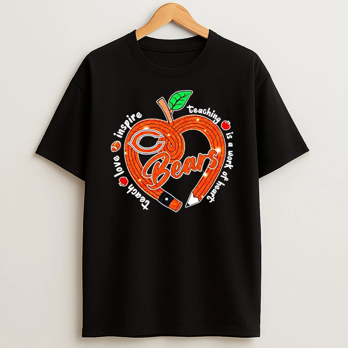 Chicago Bears Teach Love Inspire Teaching Is A Work Of Heart Bears T Shirt