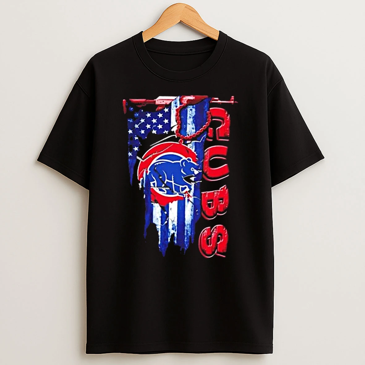 Chicago Cubs Baseball Battle Shattered Usa Flag Rip Design T Shirt