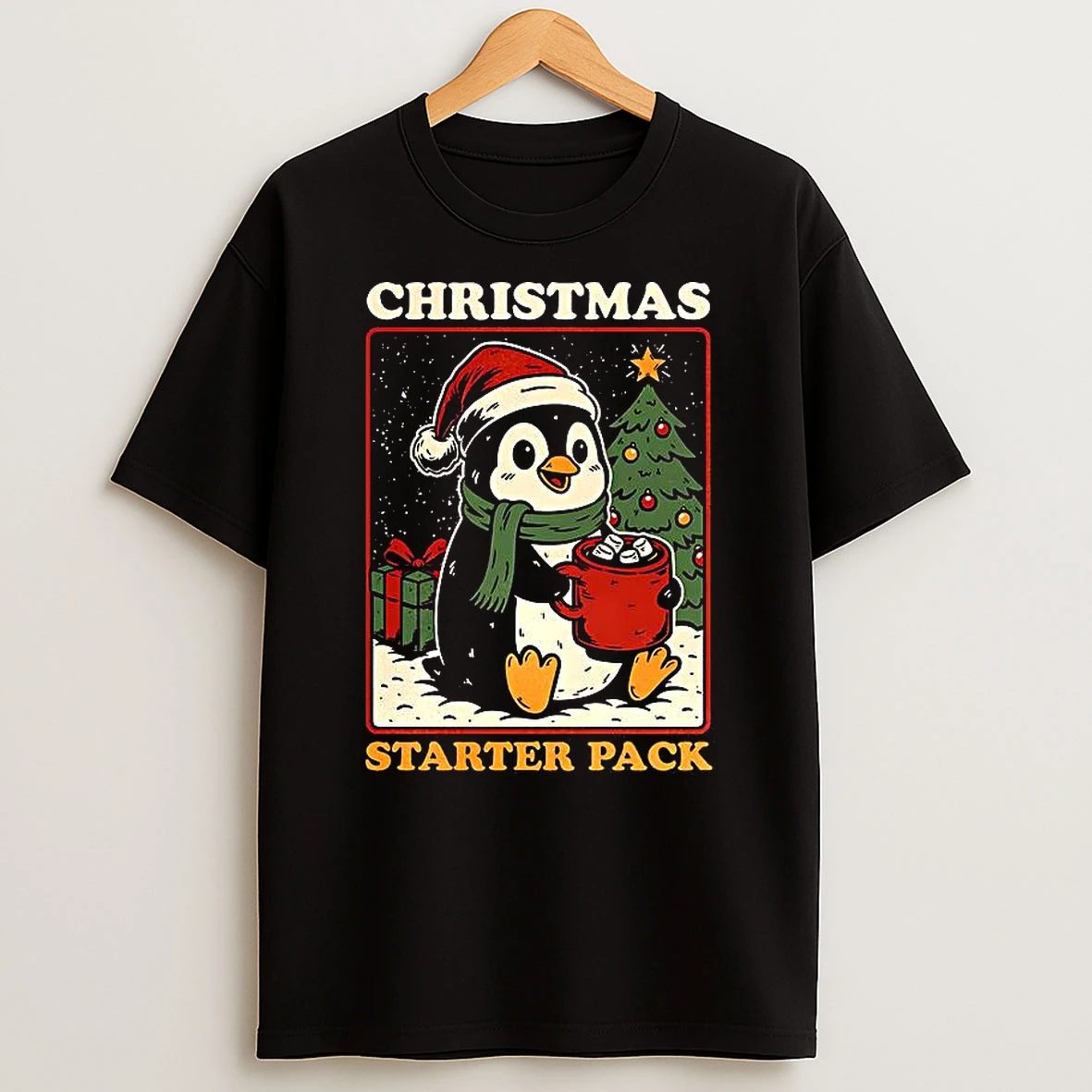 Christmas Penguin Starter Pack Hot Chocolate With Marshmallows T Shirt
