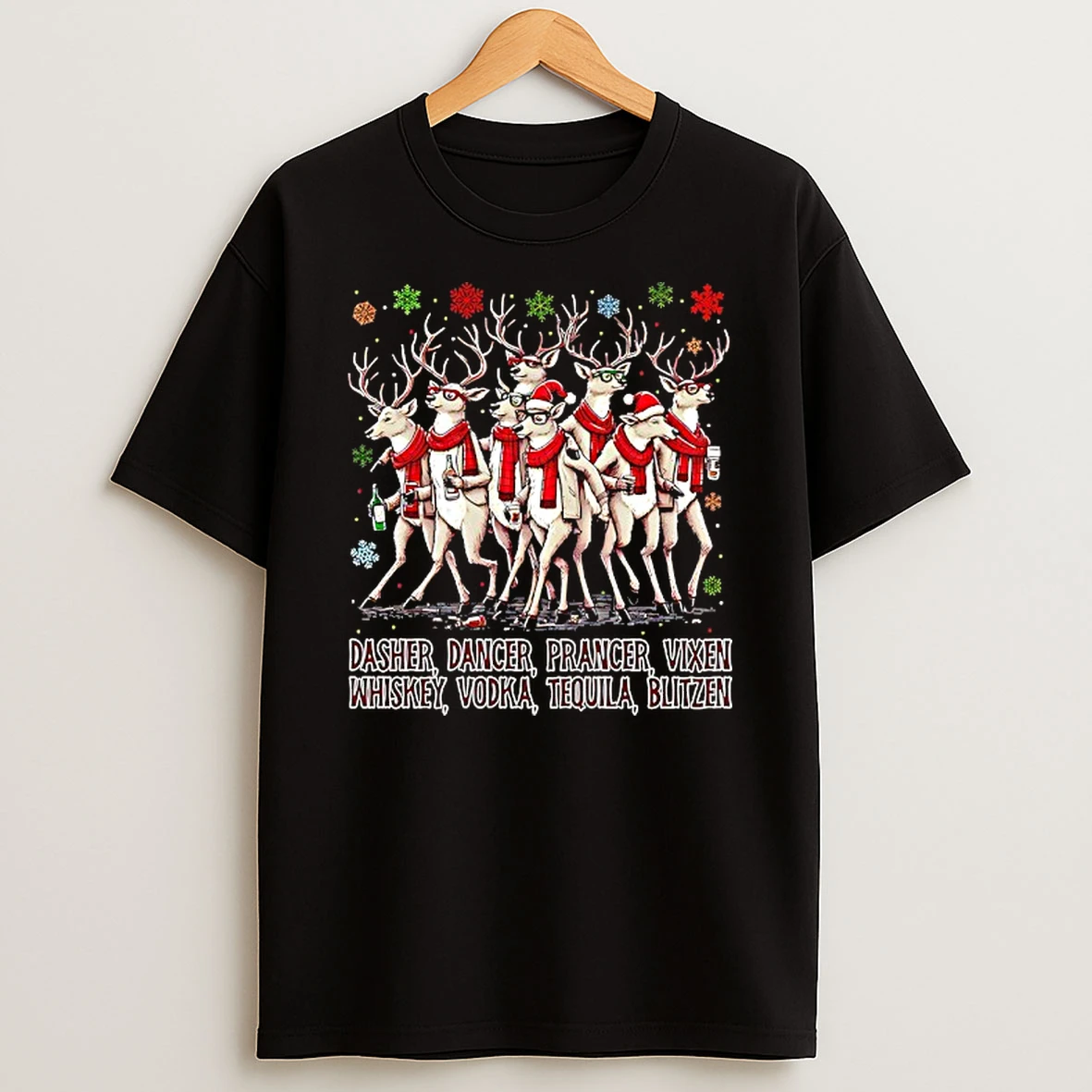Christmas Reindeer Drinking T Shirt