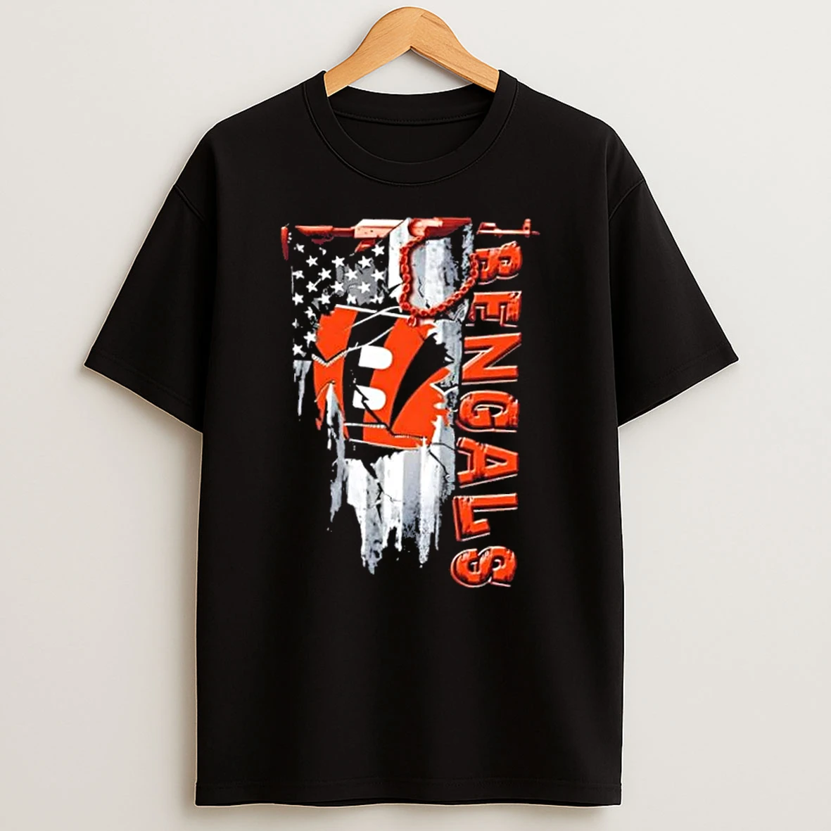 Cincinnati Bengals Football Battle Shattered Usa Flag Rip Design T Shirt