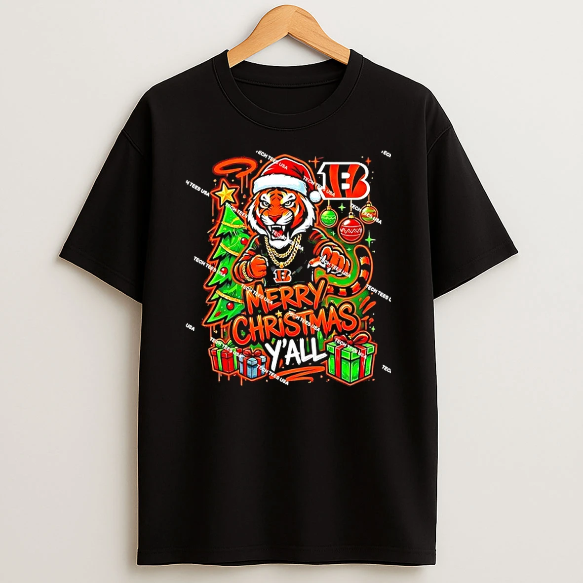 Cincinnati Bengals Football Merry Christmas Yall Holiday T Shirt