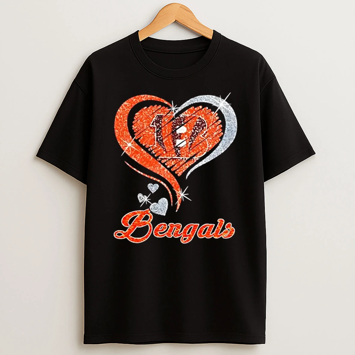 Cincinnati Bengals Football In Glitter Heart Fans T Shirt