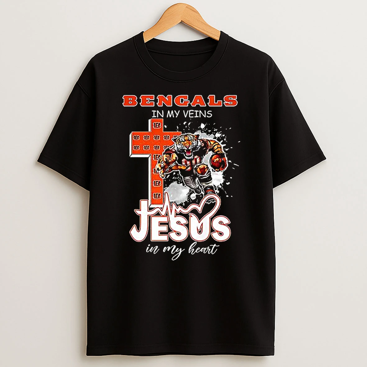 Cincinnati Bengals In My Veins Jesus In My Heart Mascot T Shirt