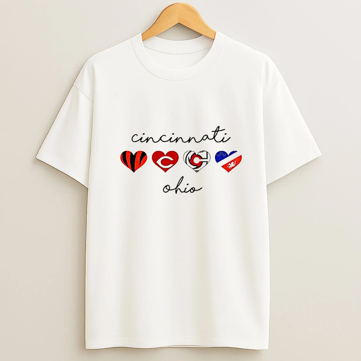Cincinnati Hearts Sports Teams Graphic Reds Bengals Fcc Cyclones T Shirt