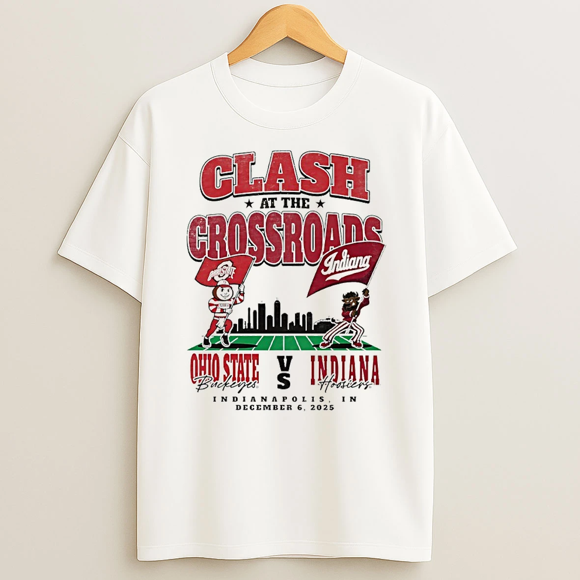 Clash At The Crossroads Indiana Hoosiers Vs Ohio State Buckeyes 2025 Big 10 Championships Showdown Mascot Circle T Shirt
