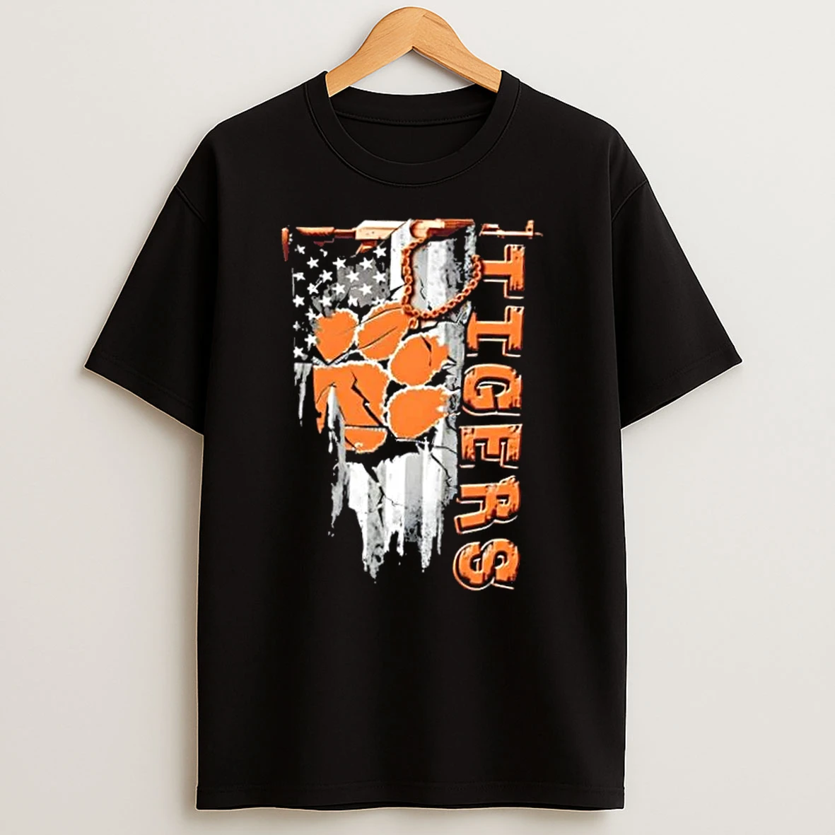 Clemson Tigers Football Battle Shattered Usa Flag Rip Design T Shirt