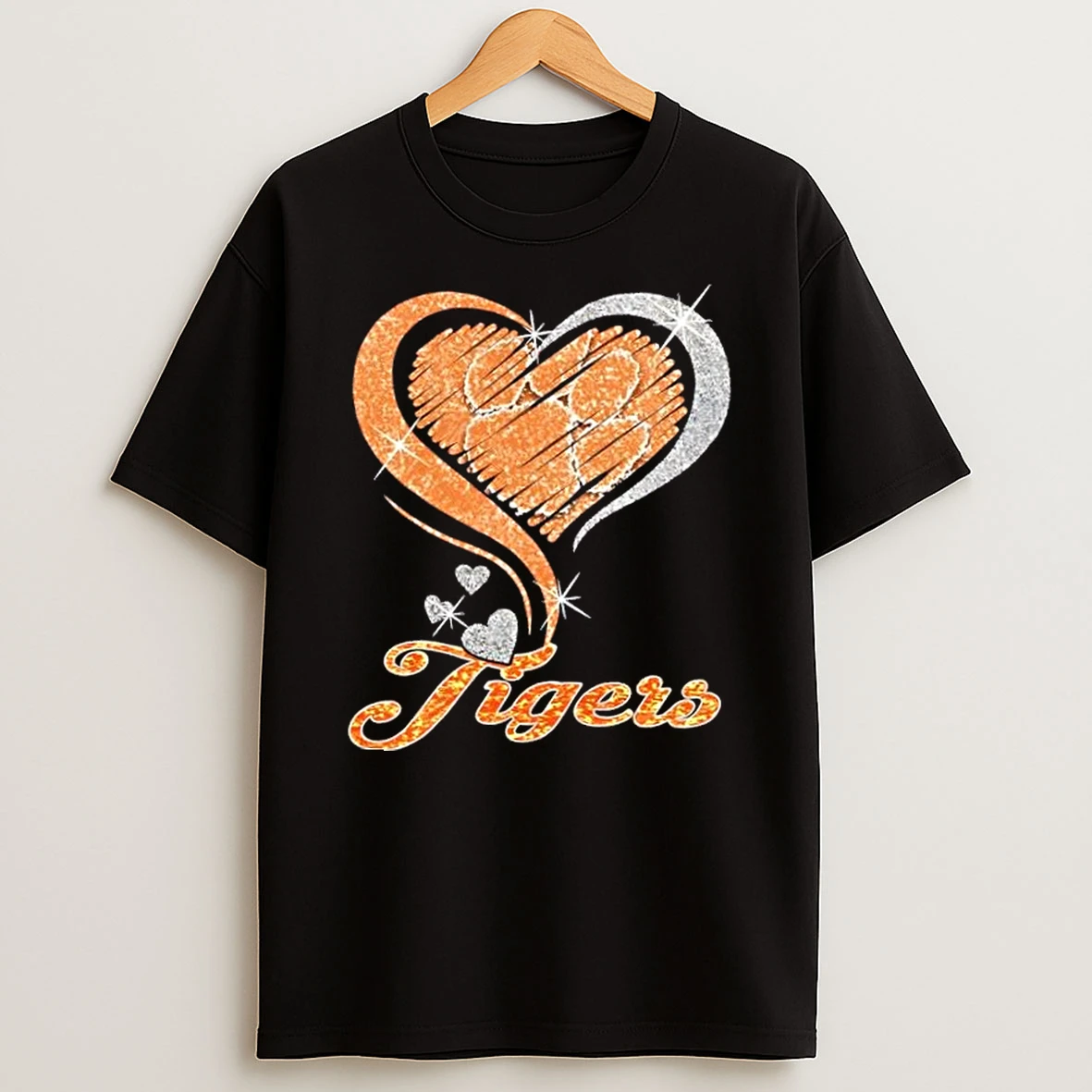 Clemson Tigers Football In Glitter Heart Fans T Shirt