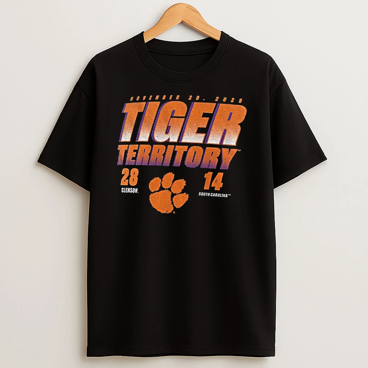 Clemson Tigers Vs South Carolina Gamecocks 2025 Score 28 14 Tiger Territory T Shirt