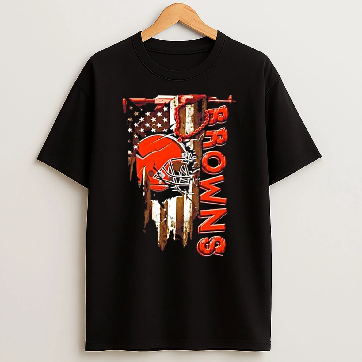 Cleveland Browns Football Battle Shattered Usa Flag Rip Design T Shirt