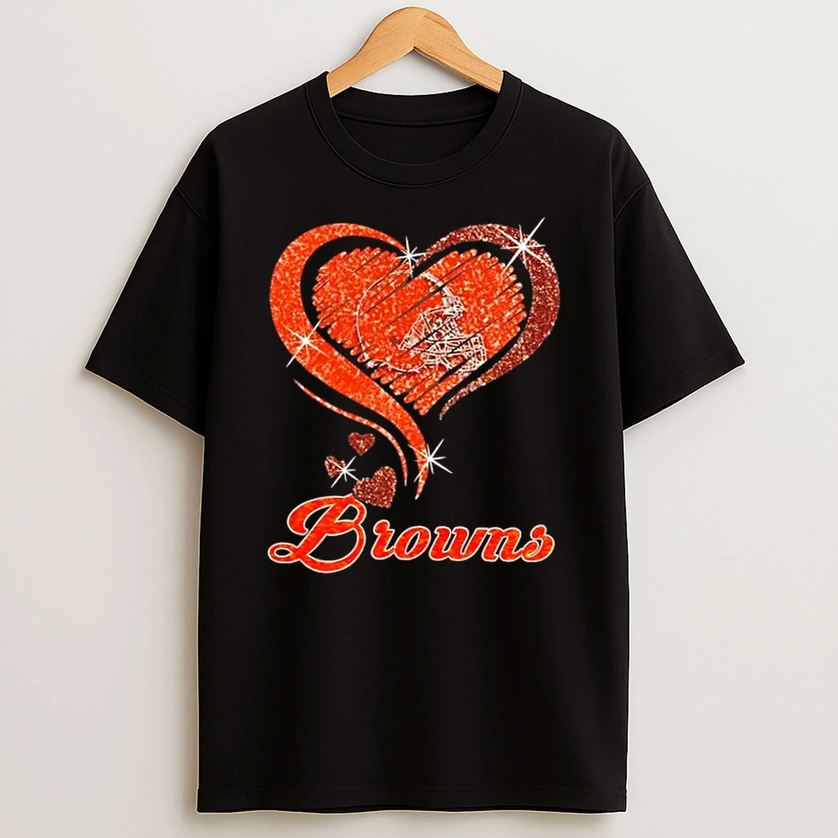 Cleveland Browns Football In Glitter Heart Fans T Shirt