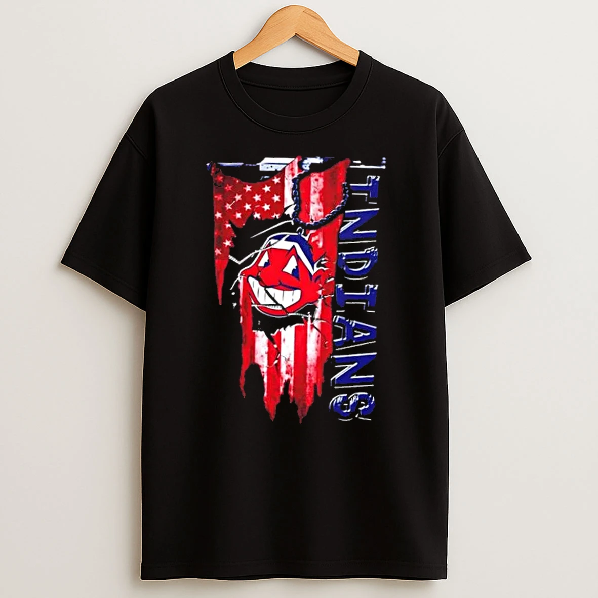 Cleveland Indians Baseball Battle Shattered Usa Flag Rip Design T Shirt