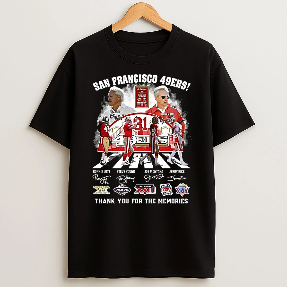 Coach Bill Walsh And George Seifert San Francisco 49ers 81st Anniversary Signature T Shirt