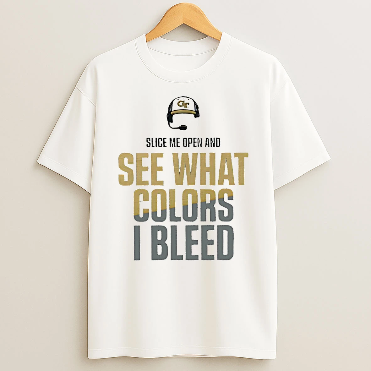 Coach Brent Key Georgia Tech Yellow Jackets Slice Me Open And See What Colors I Bleed Circle T Shirt