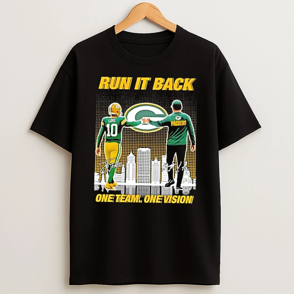 Coach Matt Lafleur X Jordan Love Green Bay Packers Run It Back One Team One Vision T Shirt