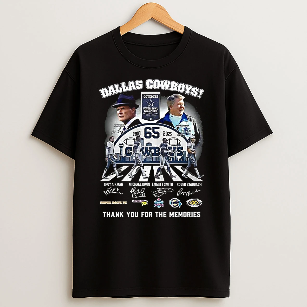 Coach Tom Landry And Jimmy Johnson Dallas Cowboys 65th Anniversary Signature T Shirt