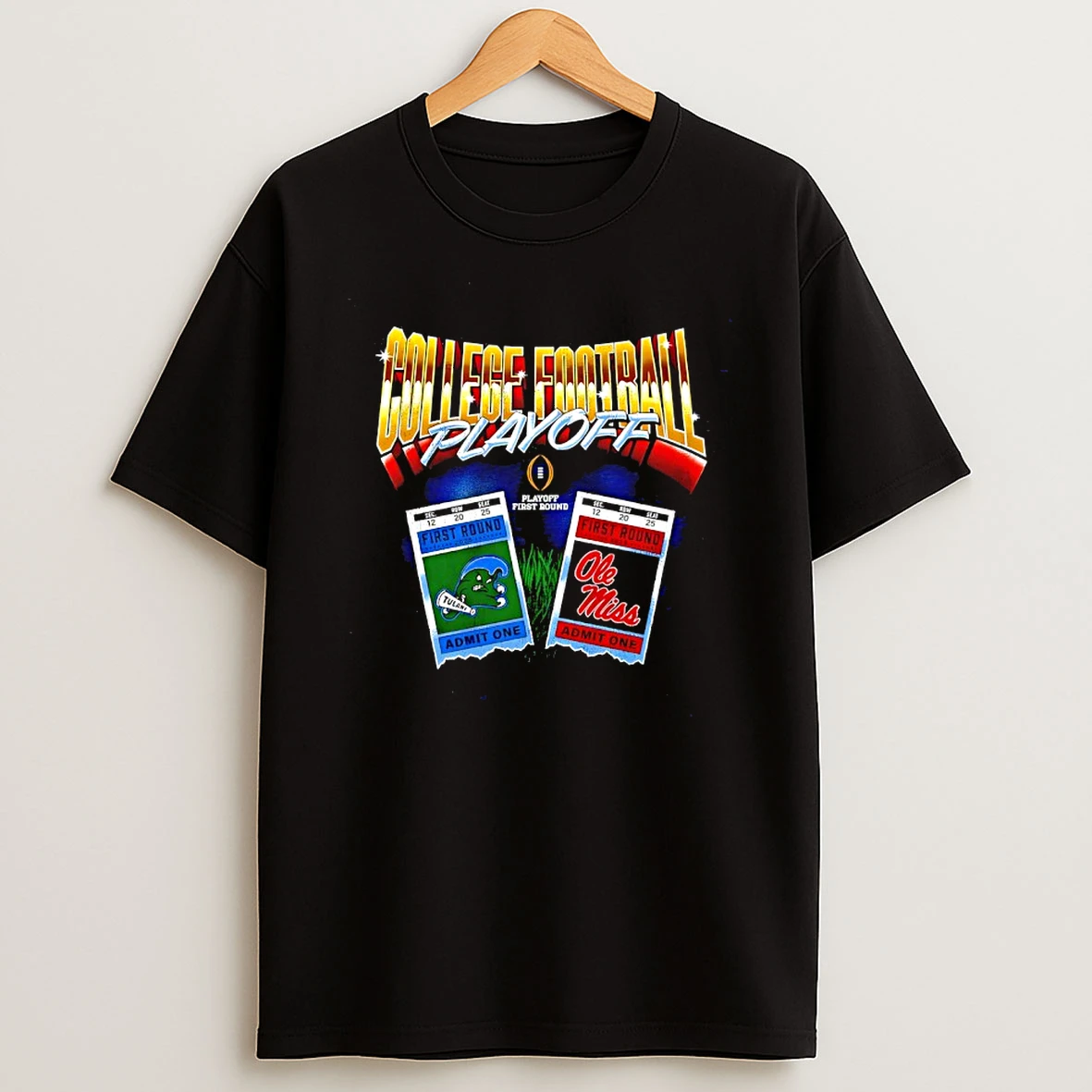 College Football Playoff 2025 First Round Ole Miss Rebels Vs Tulane Green Wave Matchup Ticket T Shirt