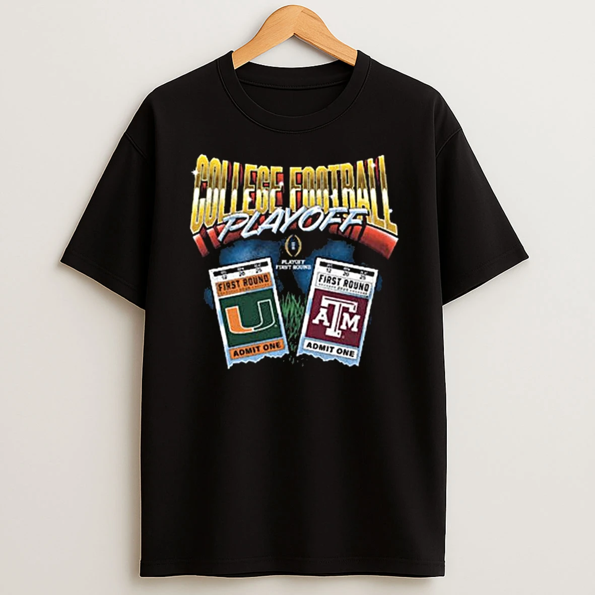 College Football Playoff 2025 First Round Texas Am Aggies Vs Miami Hurricanes Matchup Ticket T Shirt