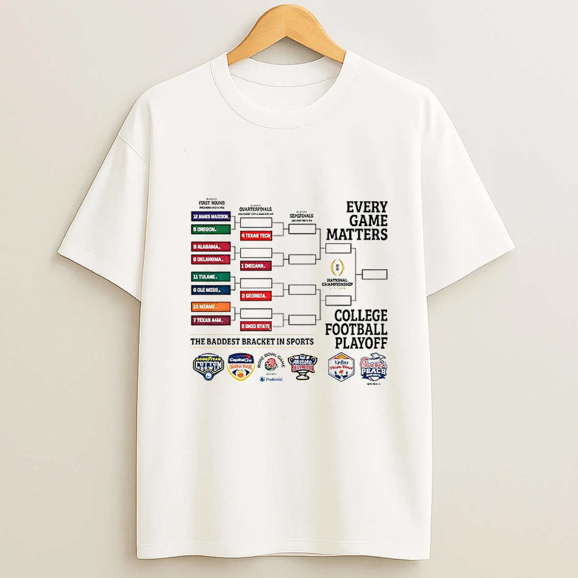 College Football Playoff Cfp Bracket Every Game Matters College Football Playoff 2025 T Shirt