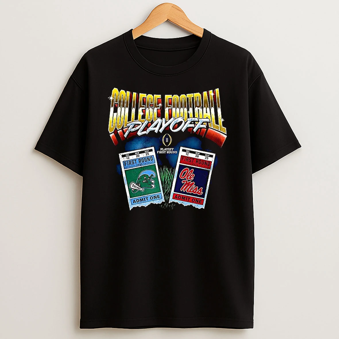 College Football Playoff First Round Ole Miss Rebels Vs Tulane Green Wave Ncaa Matchup Ticket T Shirt