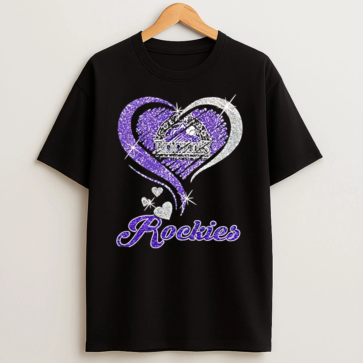 Colorado Rockies Baseball In Glitter Heart Fans T Shirt