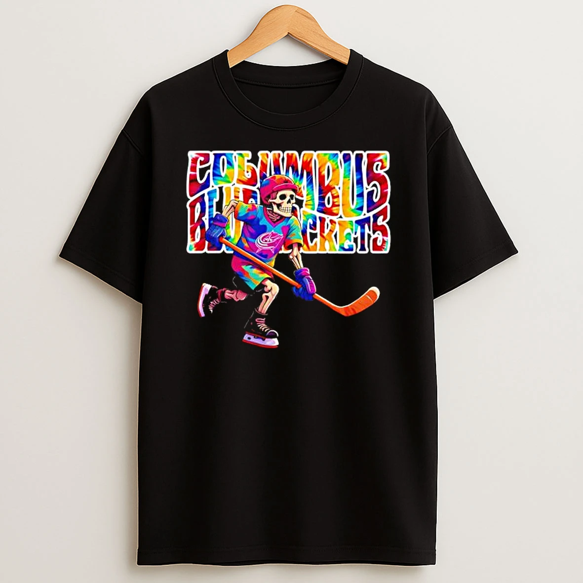 Columbus Blue Jackets Grateful Dead Skeleton Playing Hockey T Shirt