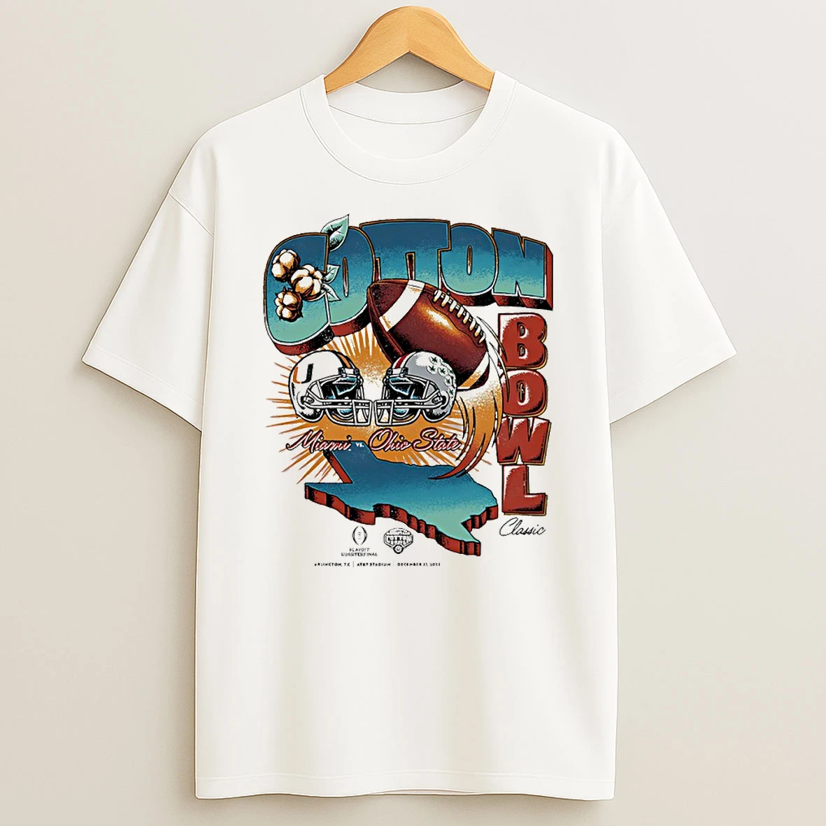 Cotton Bowl Classic 2025 Miami Hurricanes Vs Ohio State Buckeyes Matchup Vintage Circle T Shirt